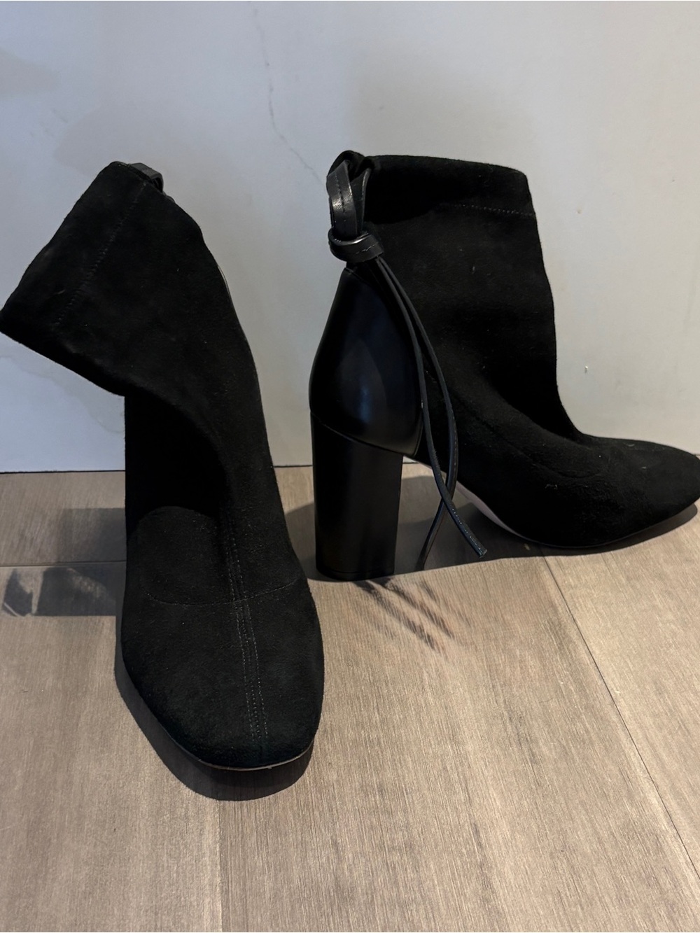 Stuart Weitzman Black Suede Block Heel Ankle Boots